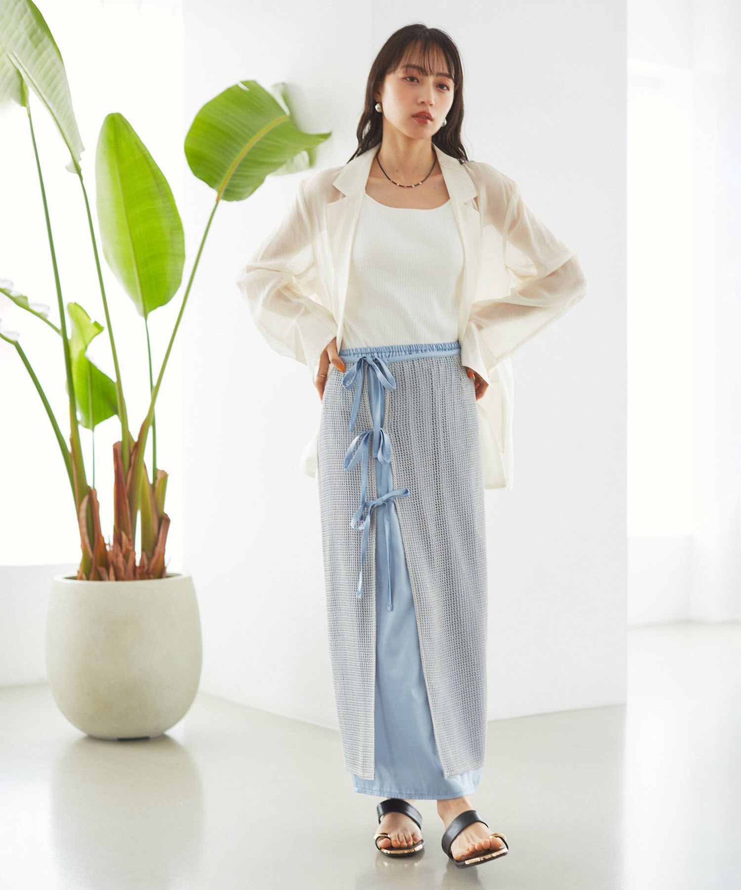 VIS「レイヤードラメメッシュIラインスカート」|スカート|