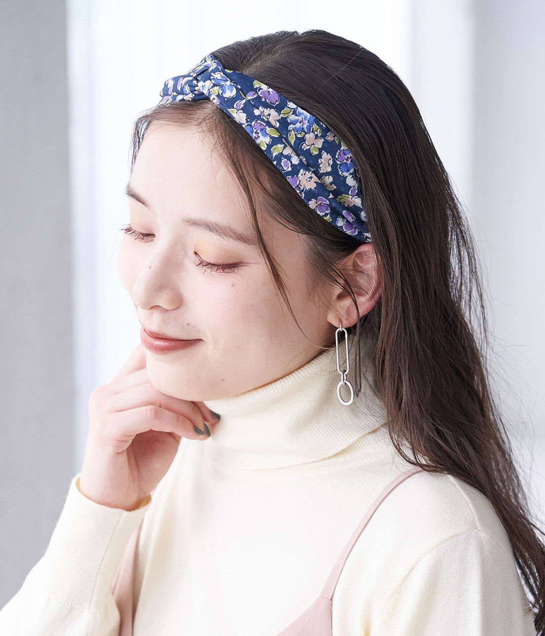 ROPE PICNIC PASSAGE「フラワープリントマルチスカーフ」|バンダナ・スカーフ|ブルー系(45)