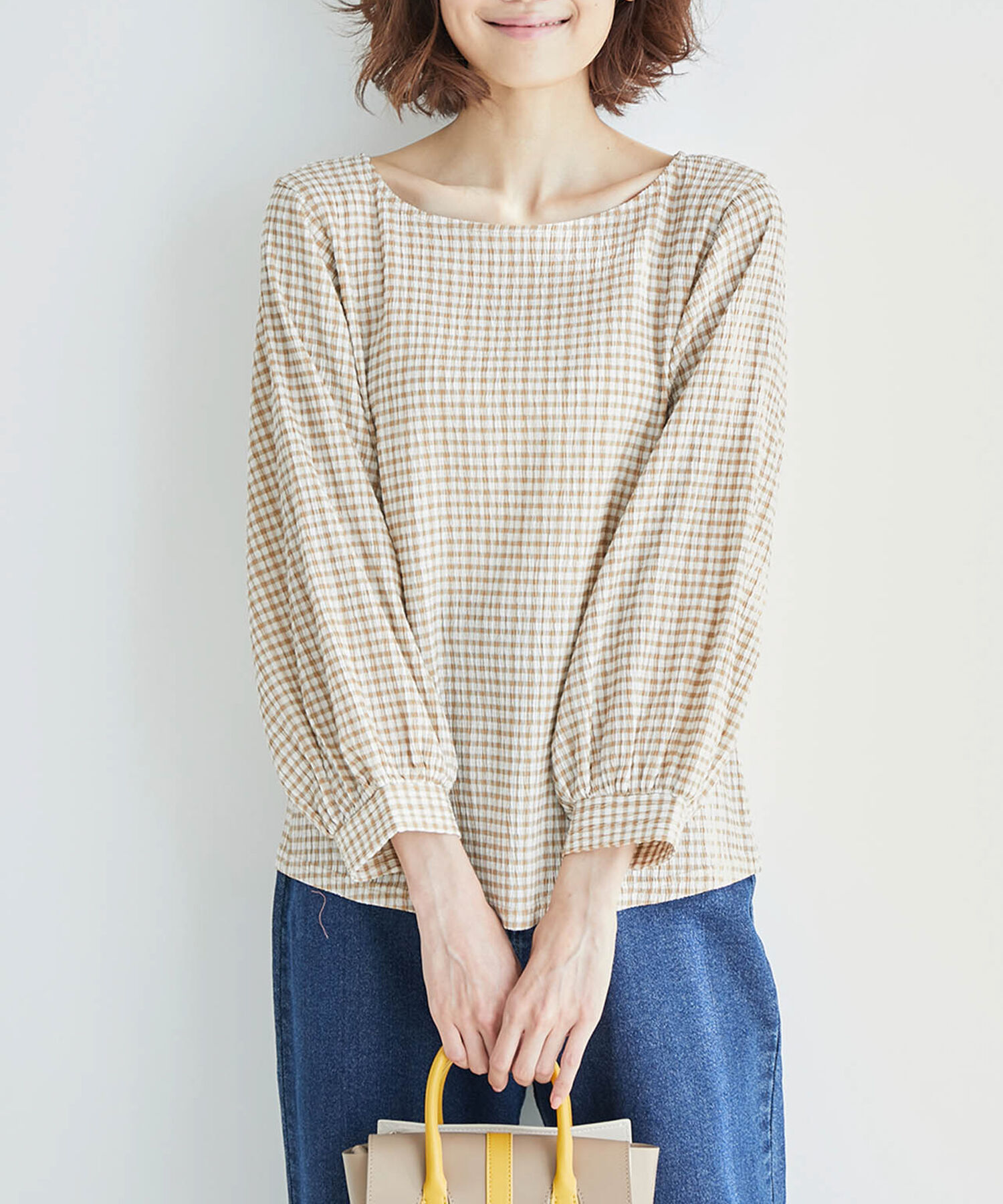 Rope&rsquo;Picnic「ギンガムチェックプルオーバー」|シャツ・ブラウス|ベージュ(27)