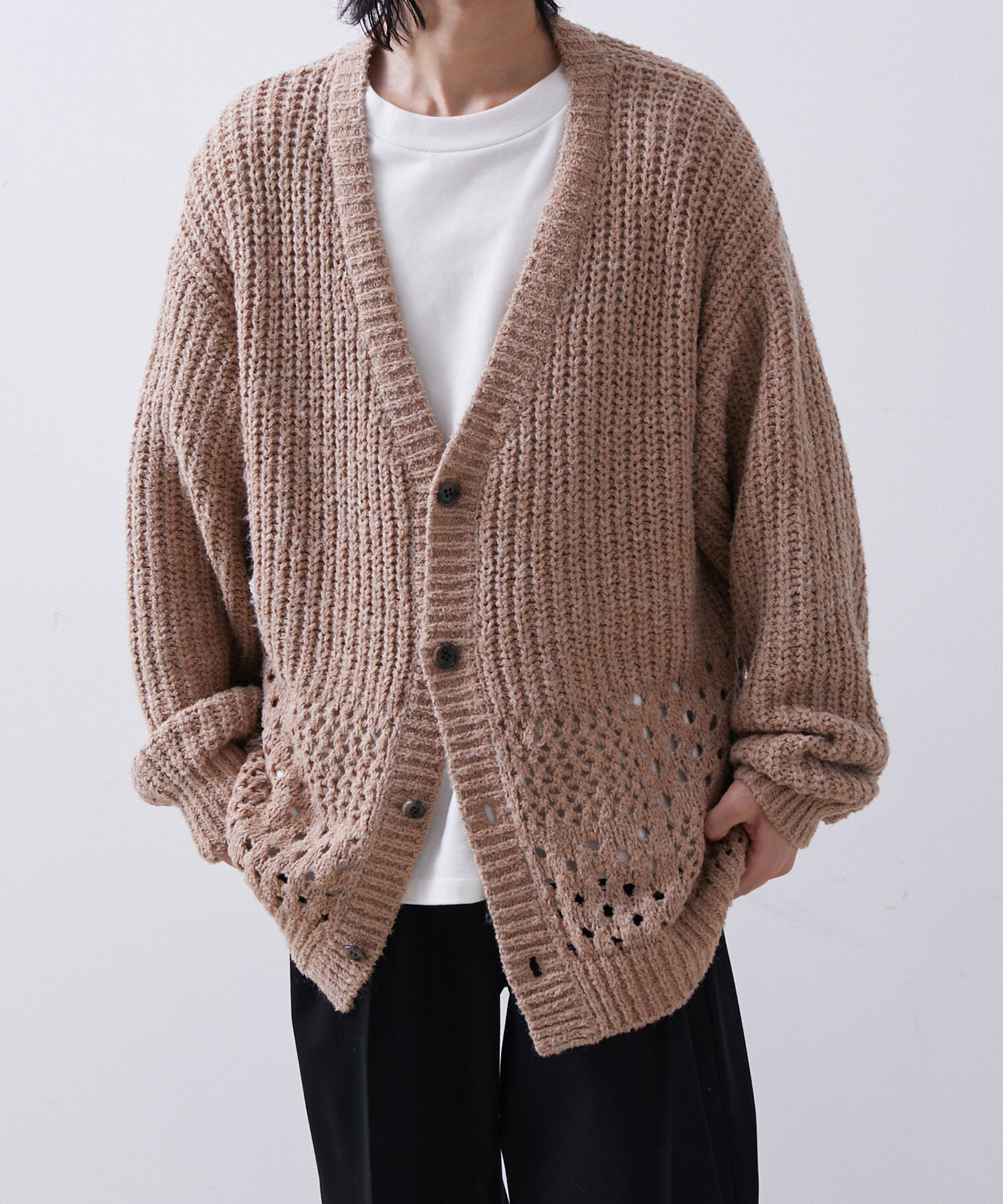 ADAM ET ROPE'「テープヤーン ルーズシルエット カーディガン」|カーディガン|ベージュ系(28)