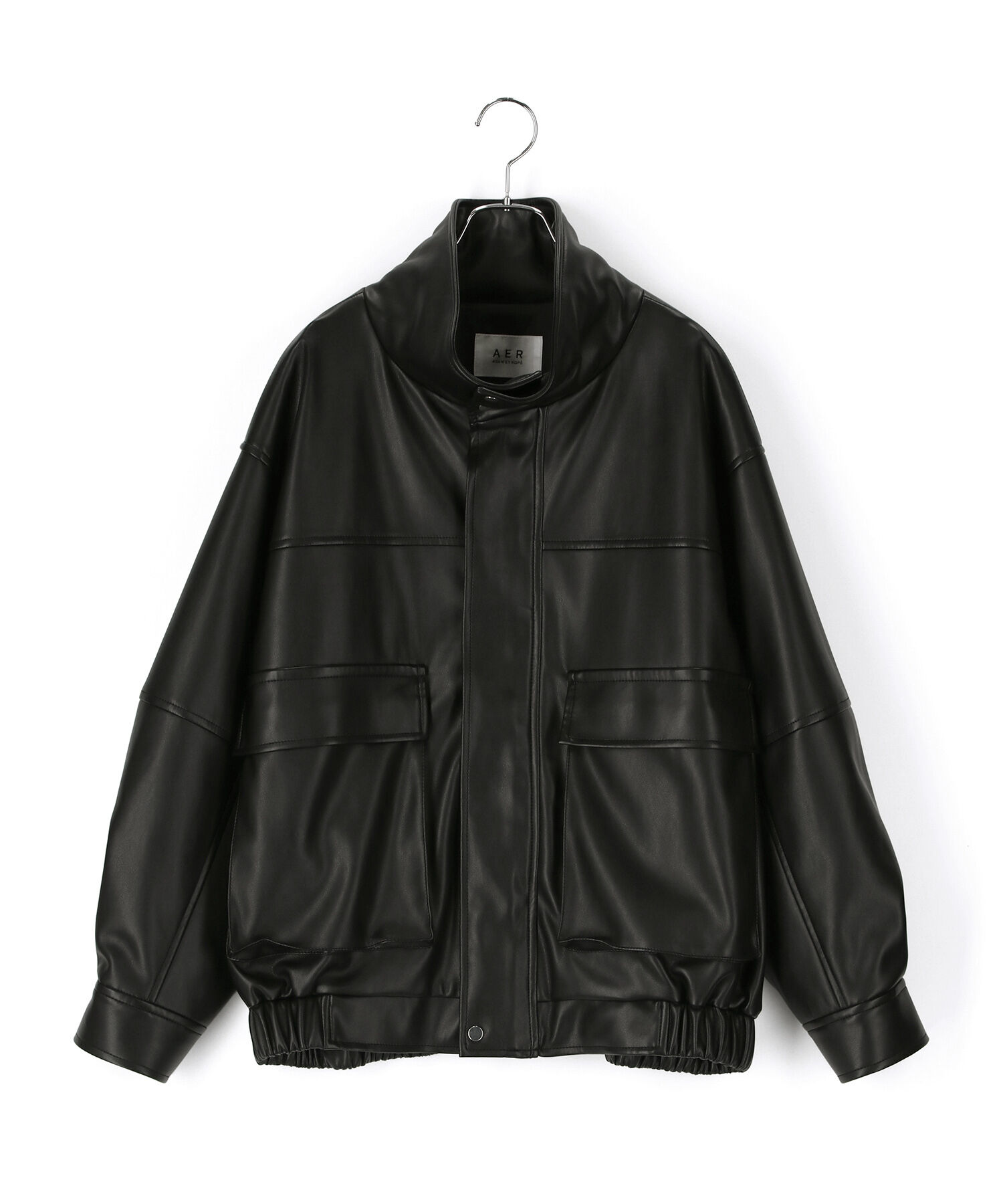 ADAM ET ROPE'「【WEB限定】スタンドネックフェイクレザージャケット」|ライダースジャケット|