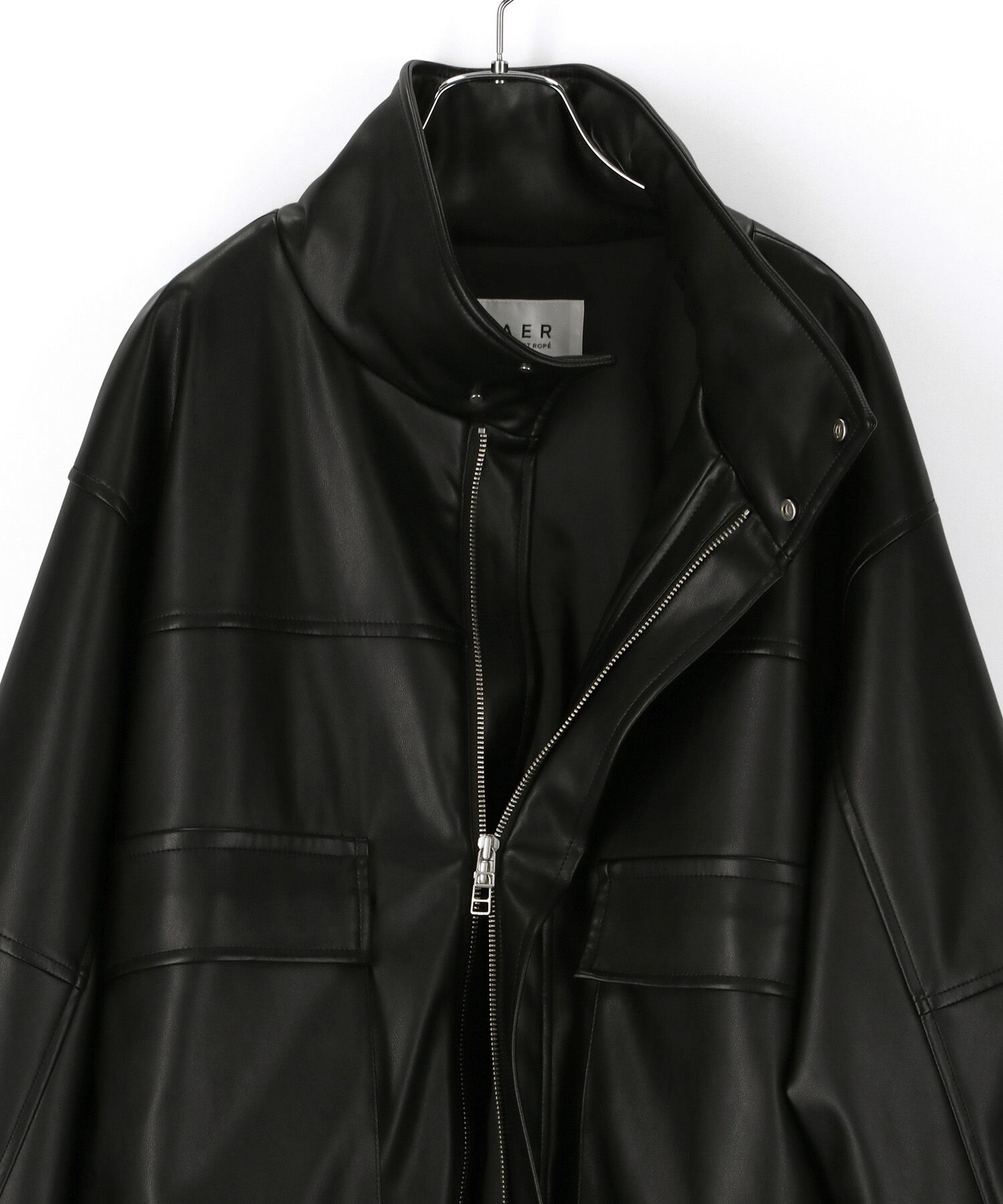 ADAM ET ROPE'「【WEB限定】スタンドネックフェイクレザージャケット」|ライダースジャケット|