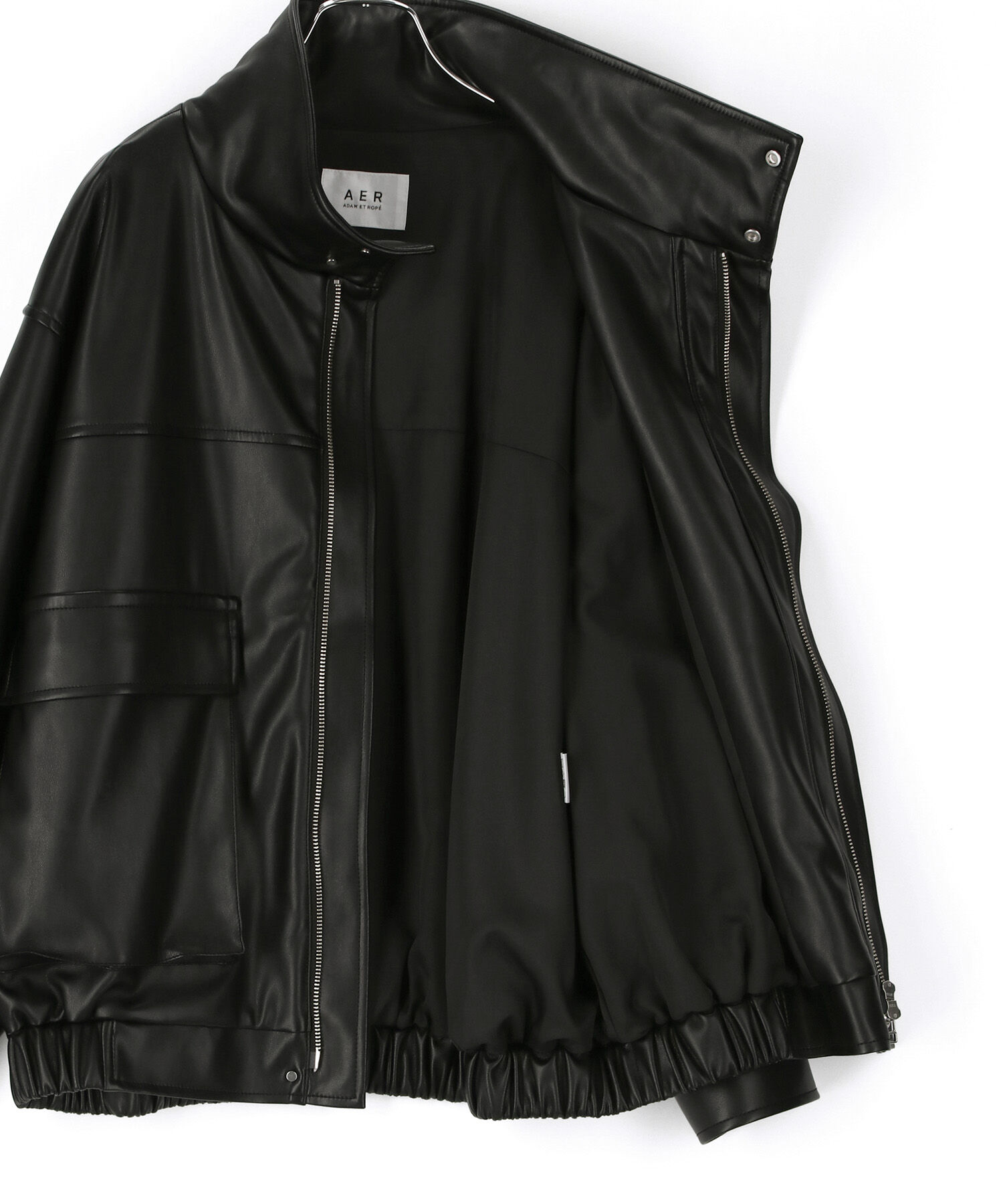 ADAM ET ROPE'「【WEB限定】スタンドネックフェイクレザージャケット」|ライダースジャケット|