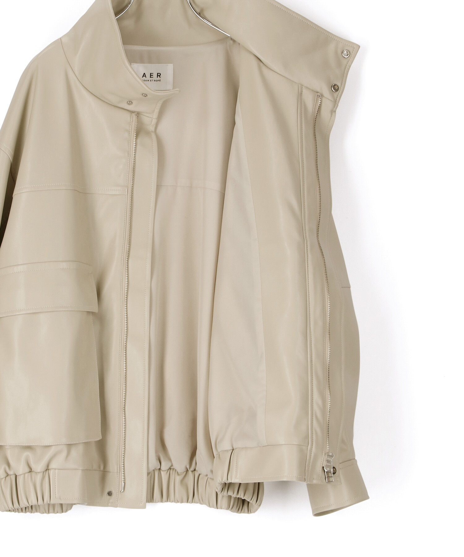 ADAM ET ROPE'「【WEB限定】スタンドネックフェイクレザージャケット」|ライダースジャケット|