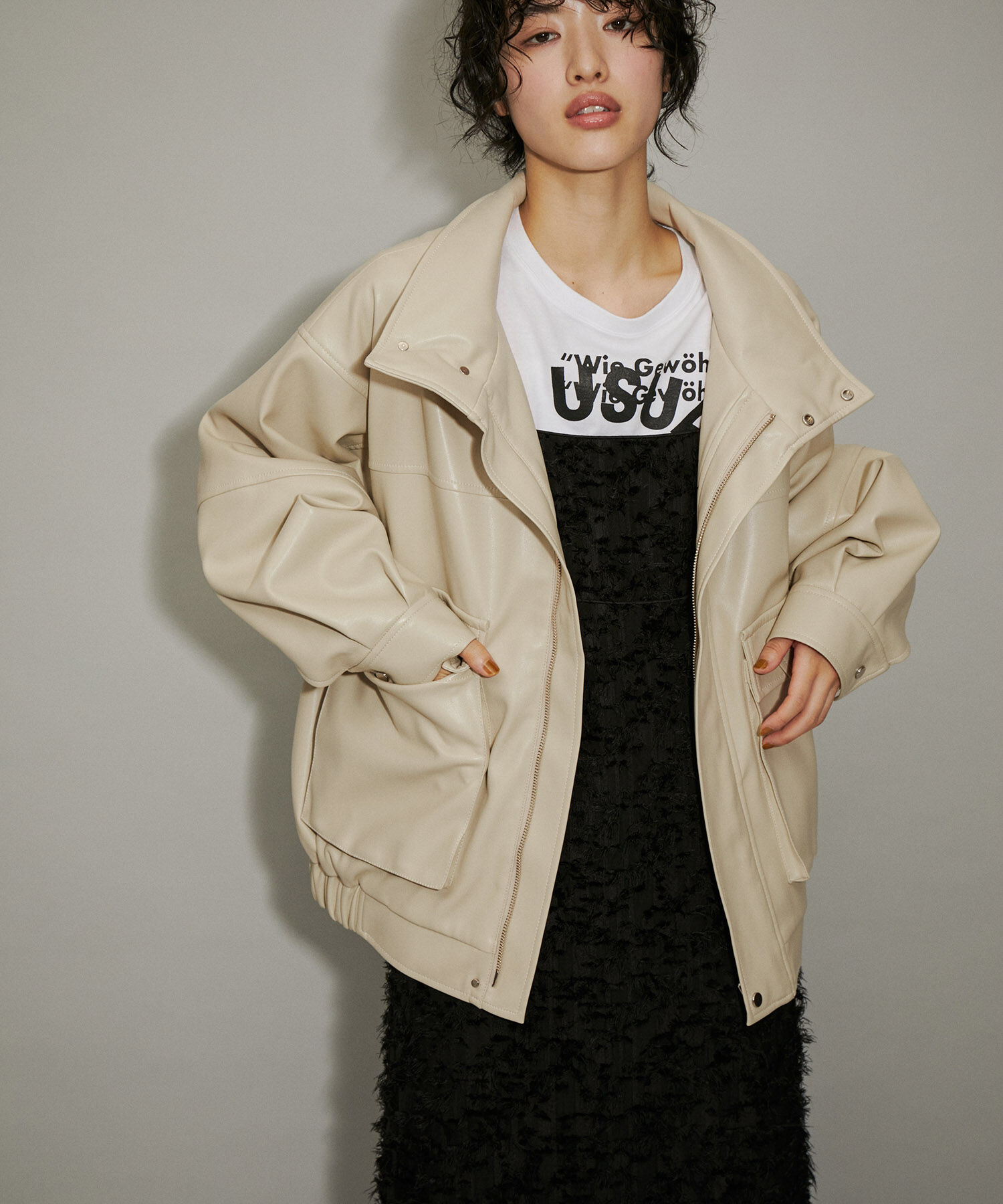 ADAM ET ROPE'「【WEB限定】スタンドネックフェイクレザージャケット」|ライダースジャケット|キナリ(16)