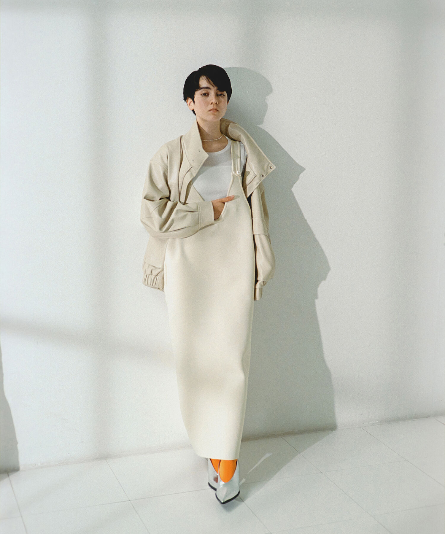 ADAM ET ROPE'「【WEB限定】スタンドネックフェイクレザージャケット」|ライダースジャケット|