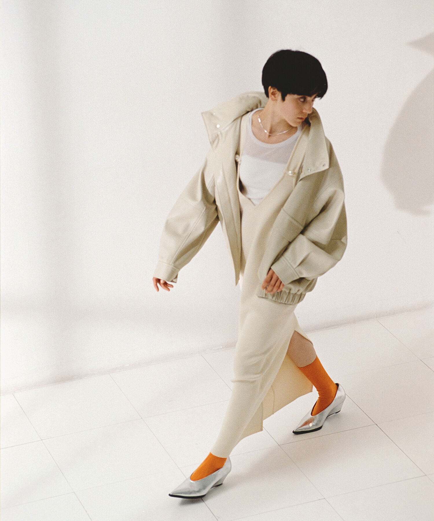 ADAM ET ROPE'「【WEB限定】スタンドネックフェイクレザージャケット」|ライダースジャケット|