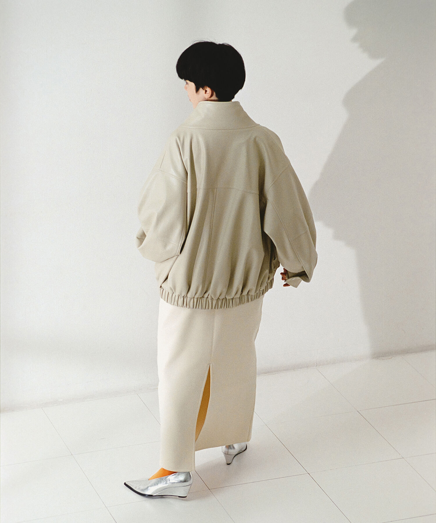 ADAM ET ROPE'「【WEB限定】スタンドネックフェイクレザージャケット」|ライダースジャケット|