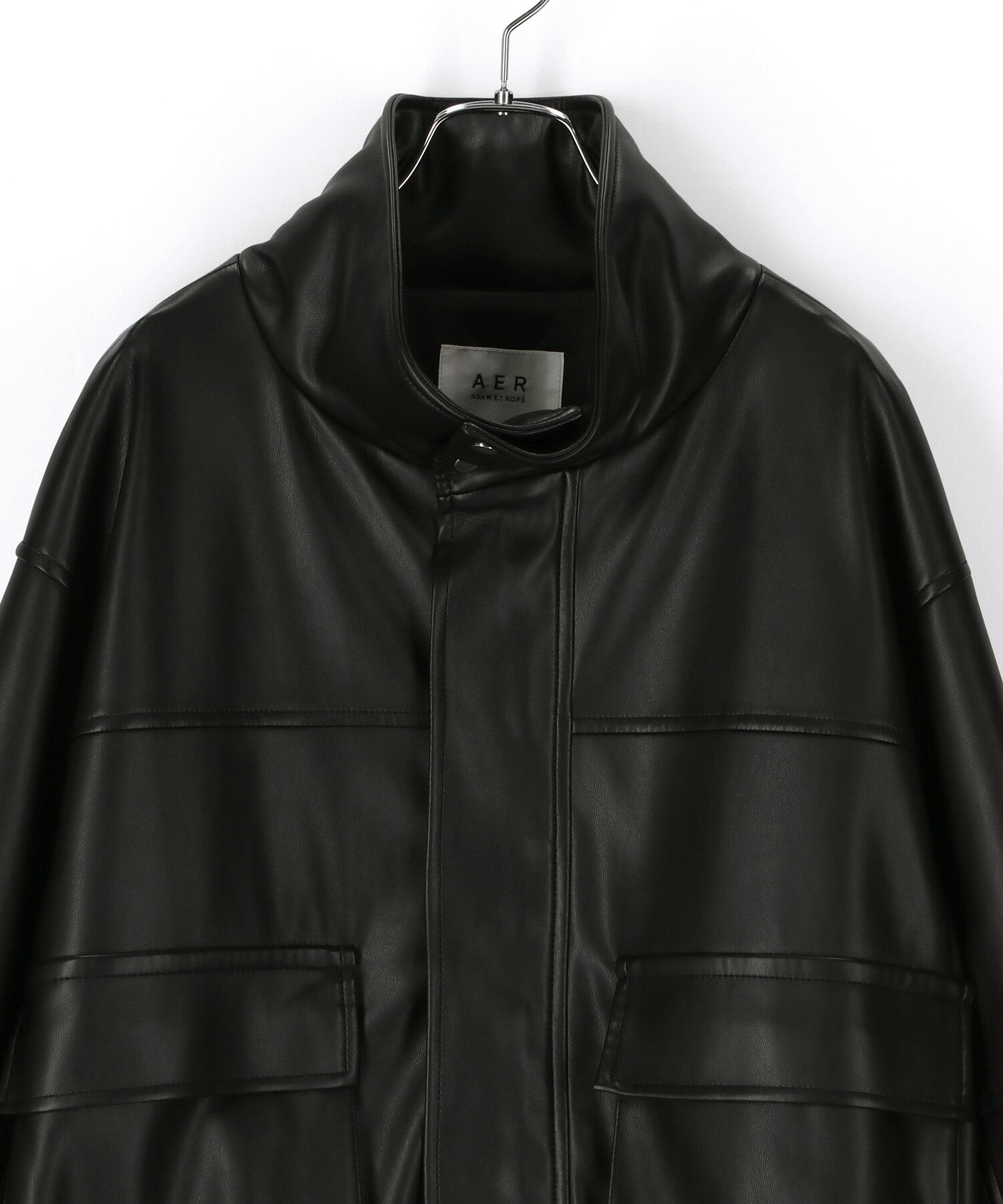 ADAM ET ROPE'「【WEB限定】スタンドネックフェイクレザージャケット」|ライダースジャケット|