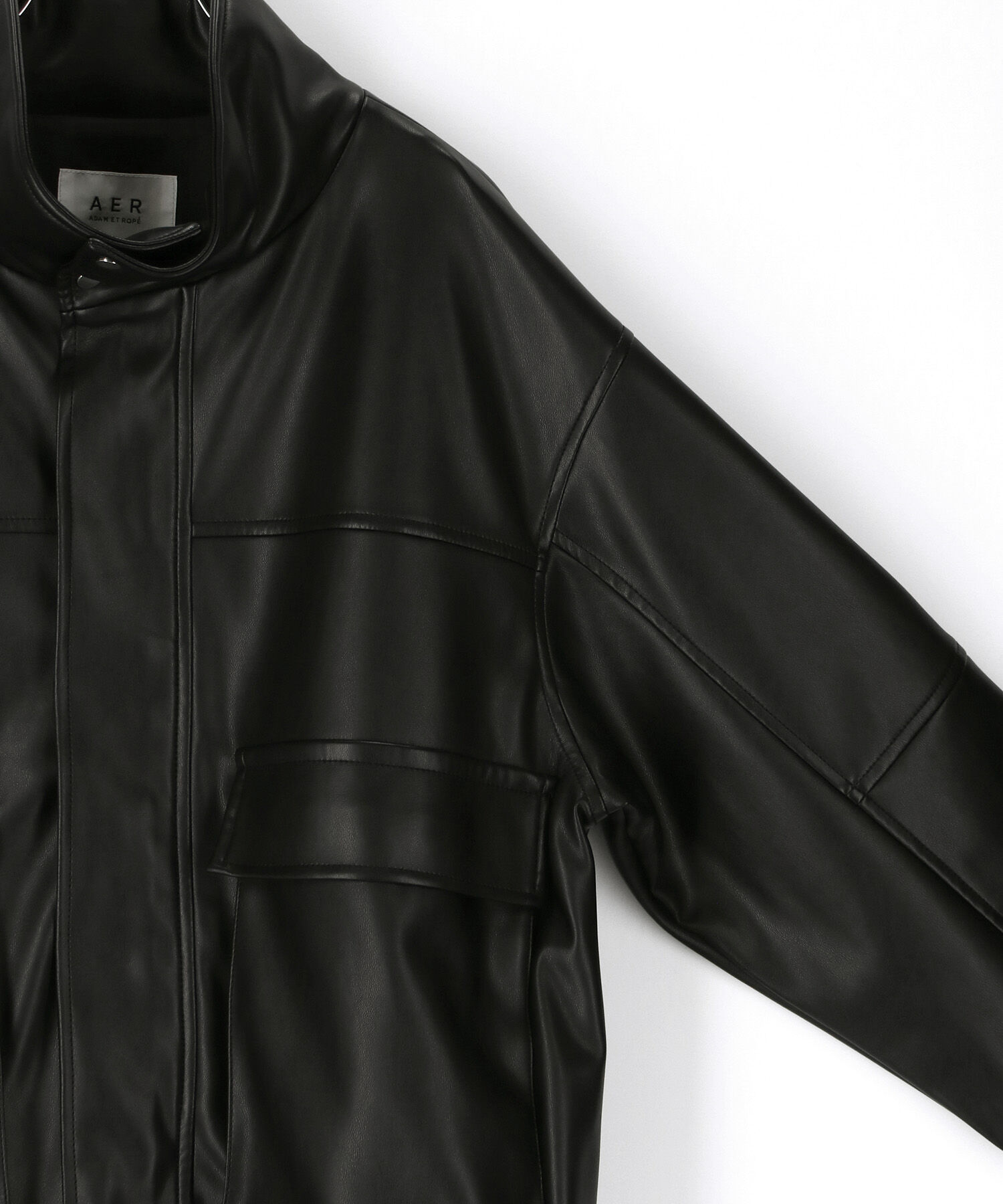 ADAM ET ROPE'「【WEB限定】スタンドネックフェイクレザージャケット」|ライダースジャケット|