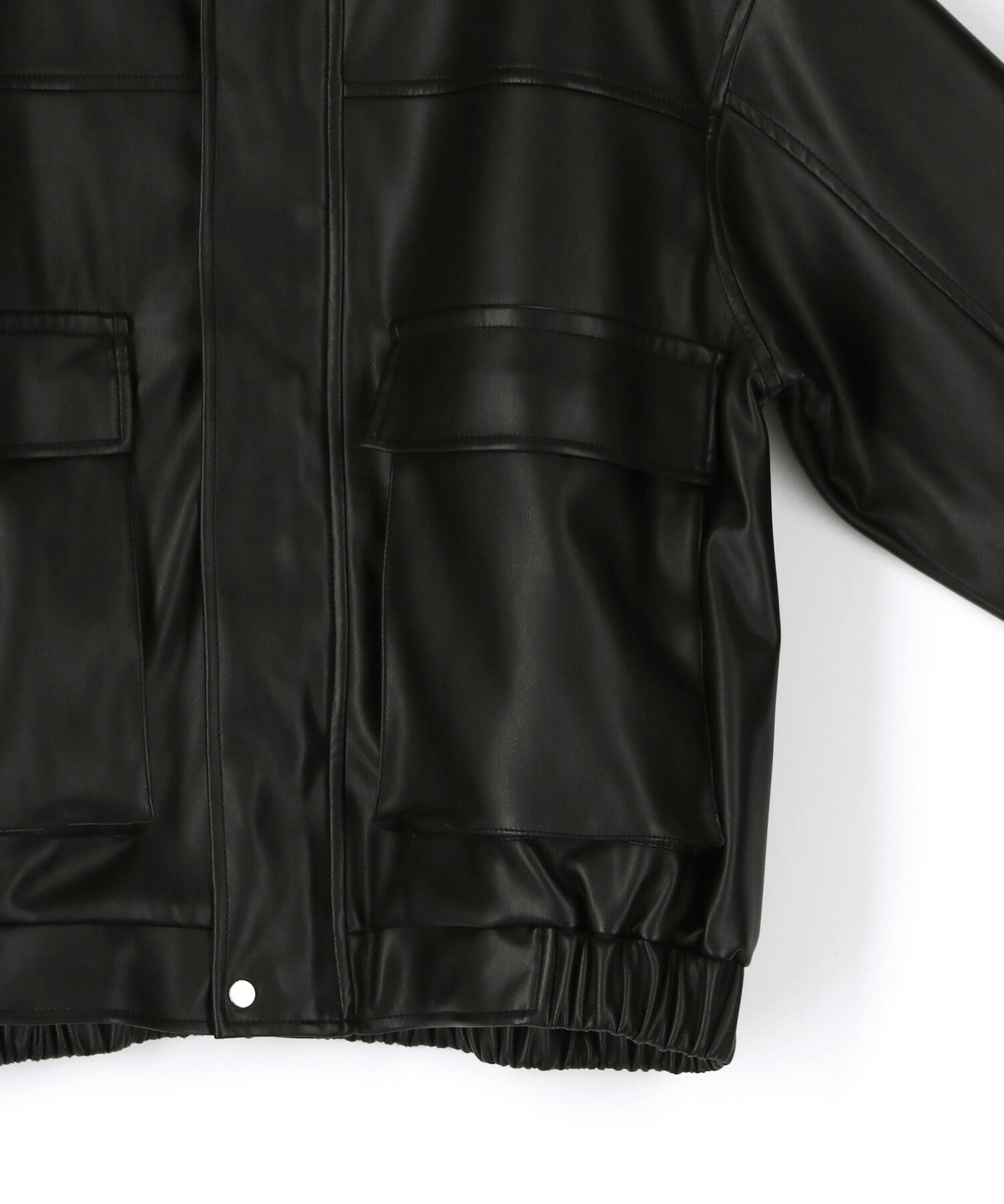 ADAM ET ROPE'「【WEB限定】スタンドネックフェイクレザージャケット」|ライダースジャケット|