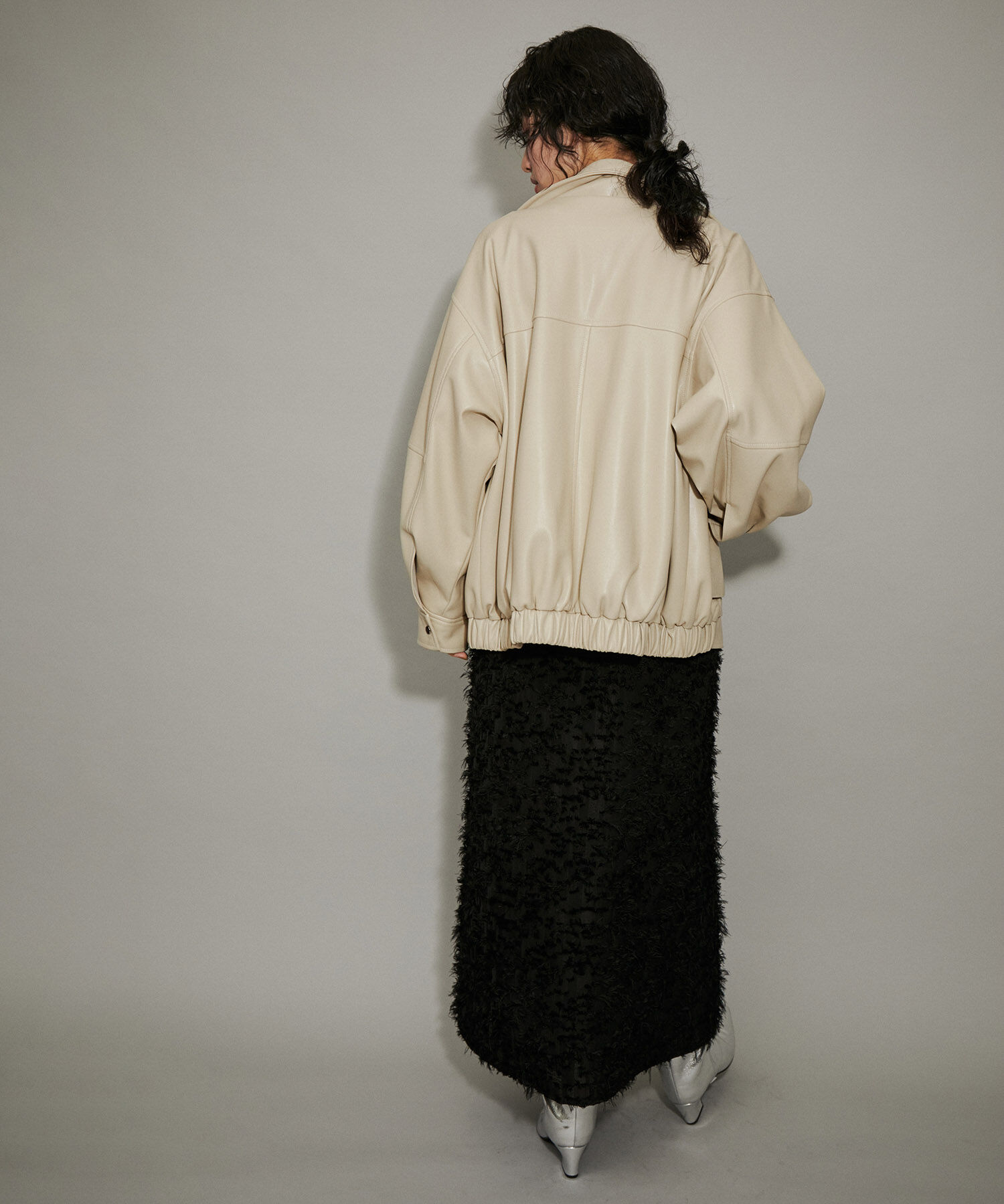 ADAM ET ROPE'「【WEB限定】スタンドネックフェイクレザージャケット」|ライダースジャケット|