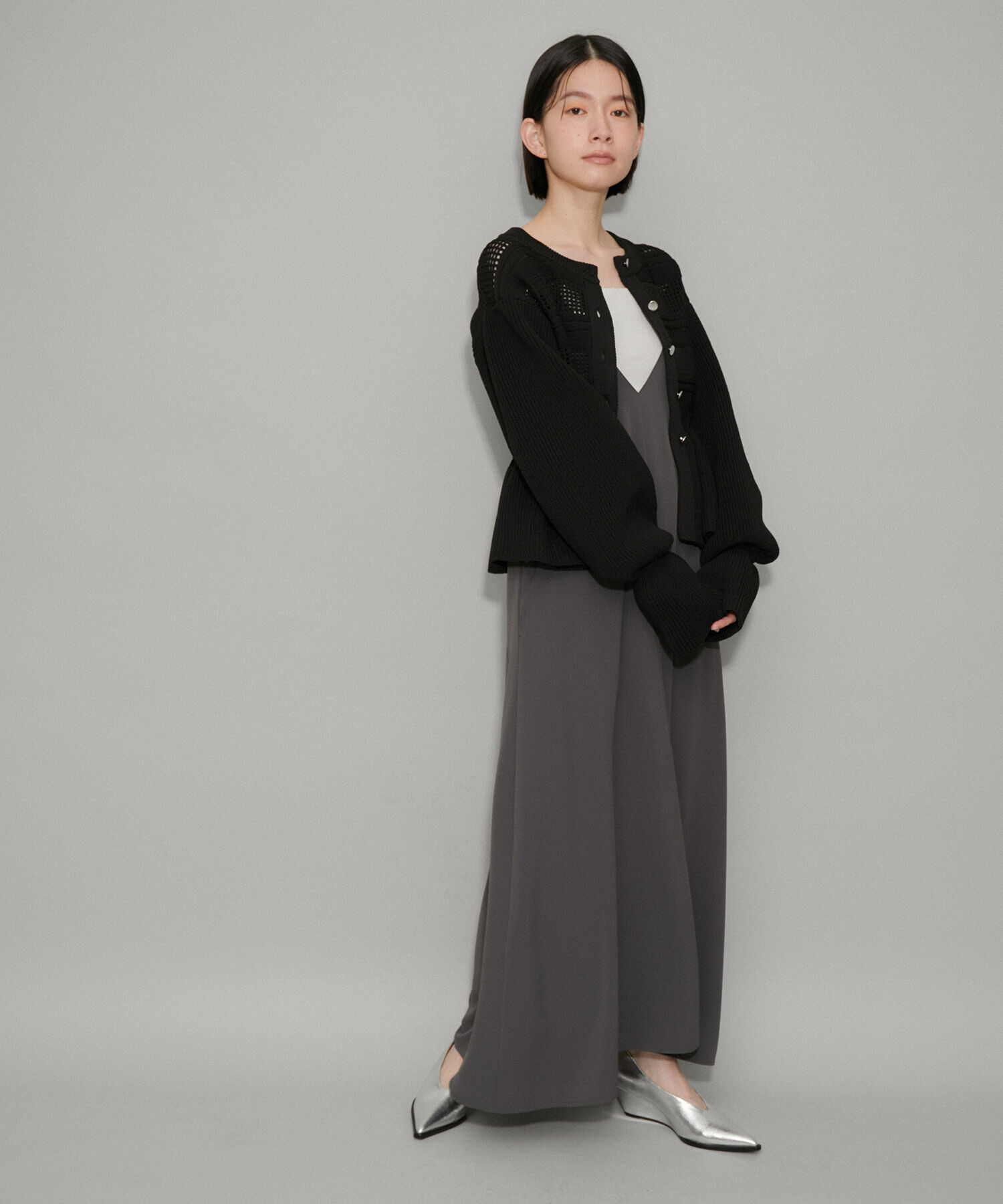 ADAM ET ROPE'「【サステナブル・WEB限定】ペプラムカーディガン」|カーディガン|