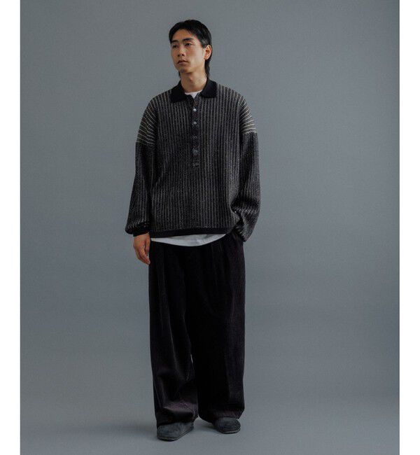 ADAM ET ROPE'「【WEB限定】ディープヘンリーネック リブ ニットポロ プルオーバー / ルーズシルエット / ユニセックス」|ニット・セーター|