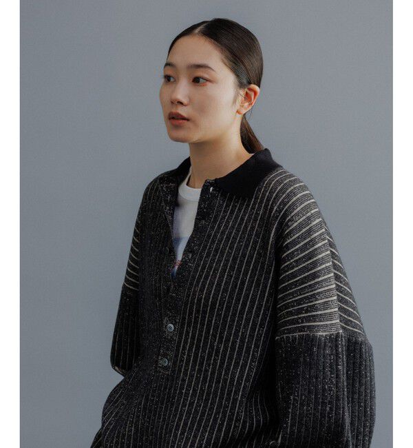 ADAM ET ROPE'「【WEB限定】ディープヘンリーネック リブ ニットポロ プルオーバー / ルーズシルエット / ユニセックス」|ニット・セーター|