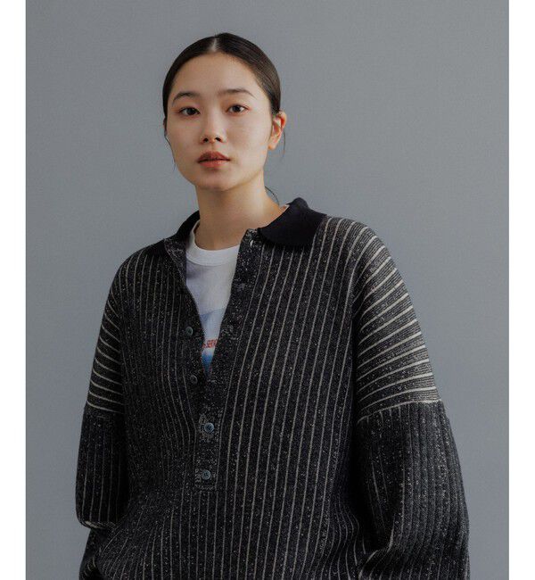 ADAM ET ROPE'「【WEB限定】ディープヘンリーネック リブ ニットポロ プルオーバー / ルーズシルエット / ユニセックス」|ニット・セーター|