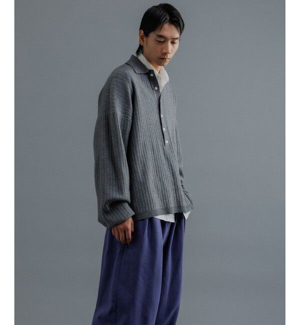 ADAM ET ROPE'「【WEB限定】ディープヘンリーネック リブ ニットポロ プルオーバー / ルーズシルエット / ユニセックス」|ニット・セーター|