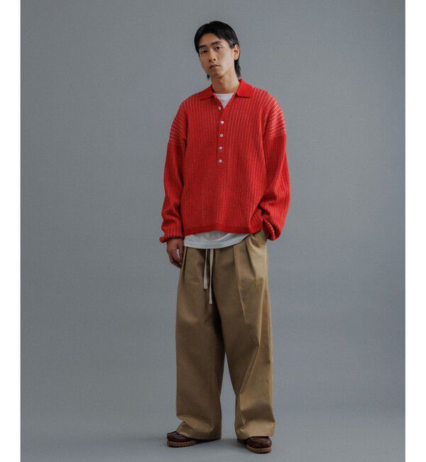ADAM ET ROPE'「【WEB限定】ディープヘンリーネック リブ ニットポロ プルオーバー / ルーズシルエット / ユニセックス」|ニット・セーター|