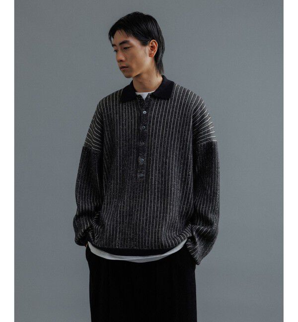 ADAM ET ROPE'「【WEB限定】ディープヘンリーネック リブ ニットポロ プルオーバー / ルーズシルエット / ユニセックス」|ニット・セーター|