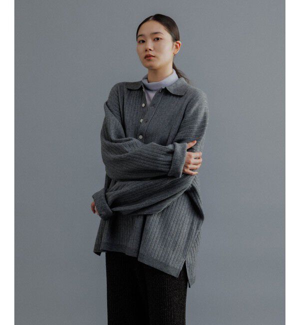 ADAM ET ROPE'「【WEB限定】ディープヘンリーネック リブ ニットポロ プルオーバー / ルーズシルエット / ユニセックス」|ニット・セーター|