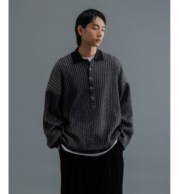 ADAM ET ROPE'「【WEB限定】ディープヘンリーネック リブ ニットポロ プルオーバー / ルーズシルエット / ユニセックス」|ニット・セーター|