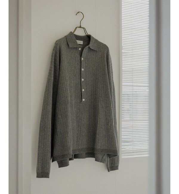 ADAM ET ROPE'「【WEB限定】ディープヘンリーネック リブ ニットポロ プルオーバー / ルーズシルエット / ユニセックス」|ニット・セーター|チャコール(06)