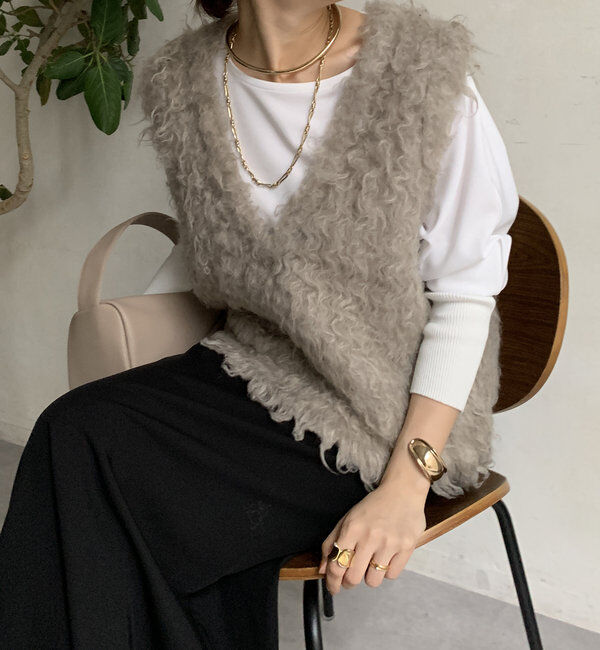  「【前後2WAY】シャギーニットベスト」|ニット・セーター|ベージュ