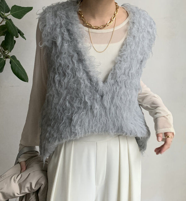  「【前後2WAY】シャギーニットベスト」|ニット・セーター|ライトグレー