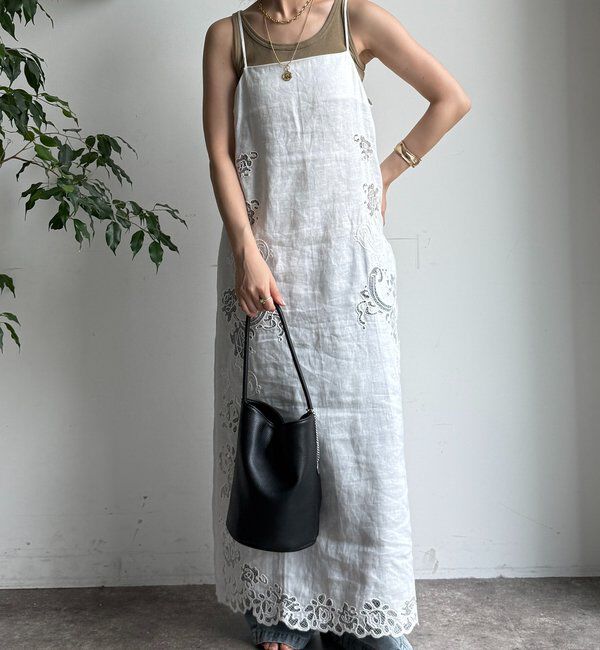  「刺繍レースリネンワンピース」|ワンピース|オフホワイト