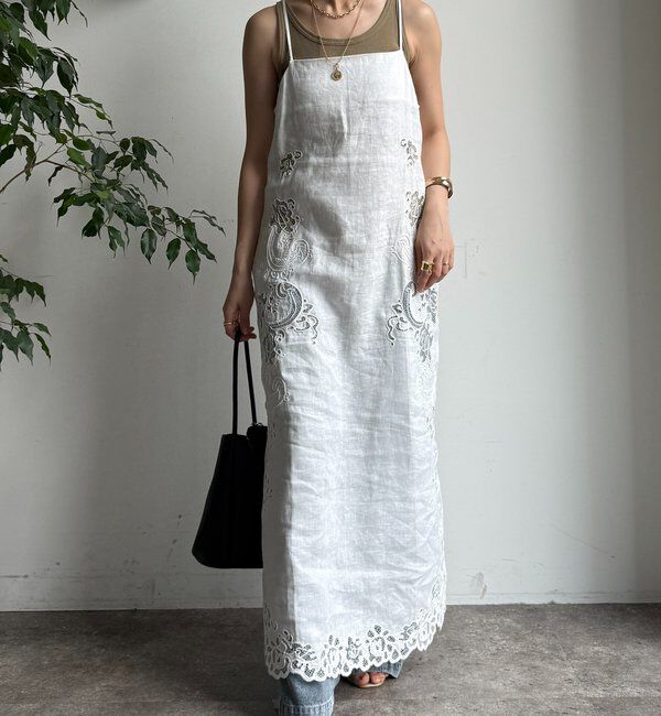 「刺繍レースリネンワンピース」|ワンピース|