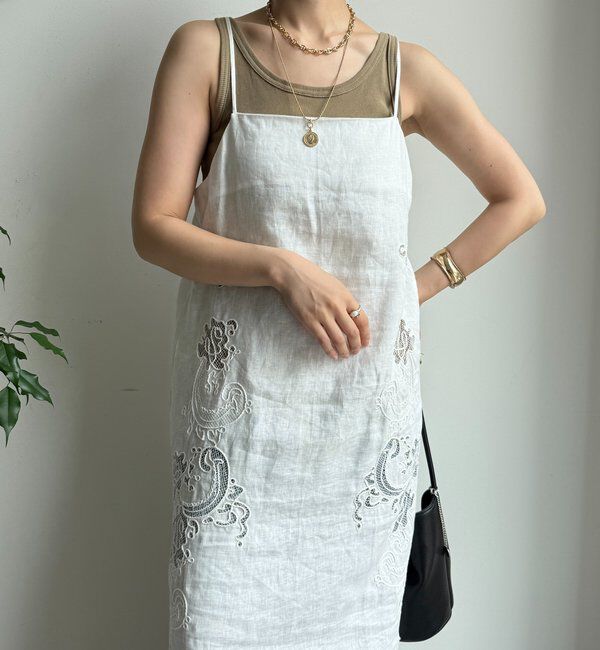  「刺繍レースリネンワンピース」|ワンピース|