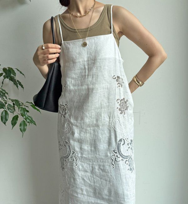  「刺繍レースリネンワンピース」|ワンピース|