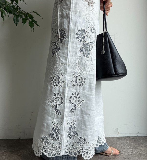  「刺繍レースリネンワンピース」|ワンピース|