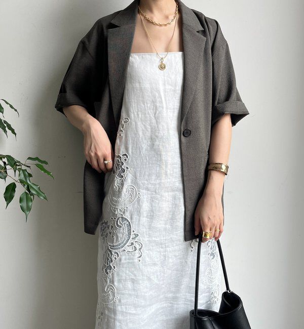  「刺繍レースリネンワンピース」|ワンピース|