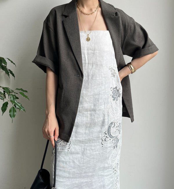  「刺繍レースリネンワンピース」|ワンピース|