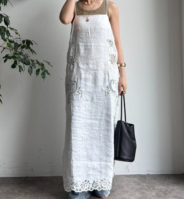  「刺繍レースリネンワンピース」|ワンピース|