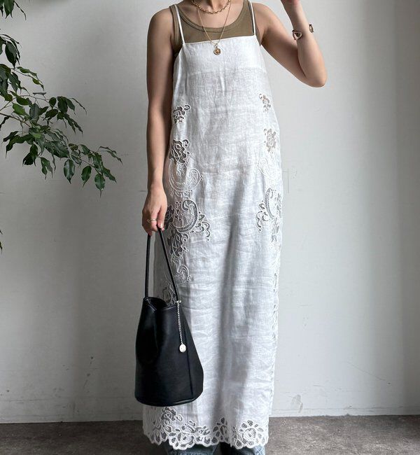  「刺繍レースリネンワンピース」|ワンピース|
