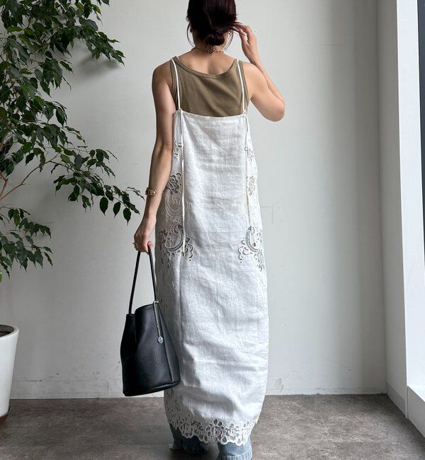  「刺繍レースリネンワンピース」|ワンピース|
