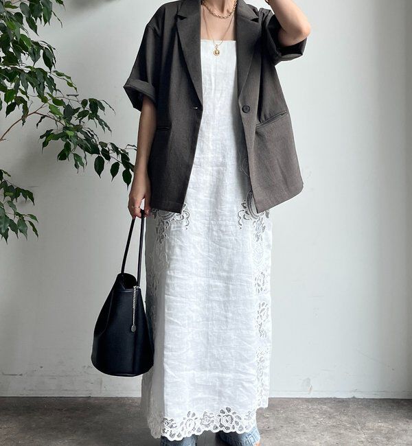  「刺繍レースリネンワンピース」|ワンピース|