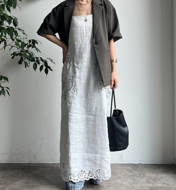  「刺繍レースリネンワンピース」|ワンピース|