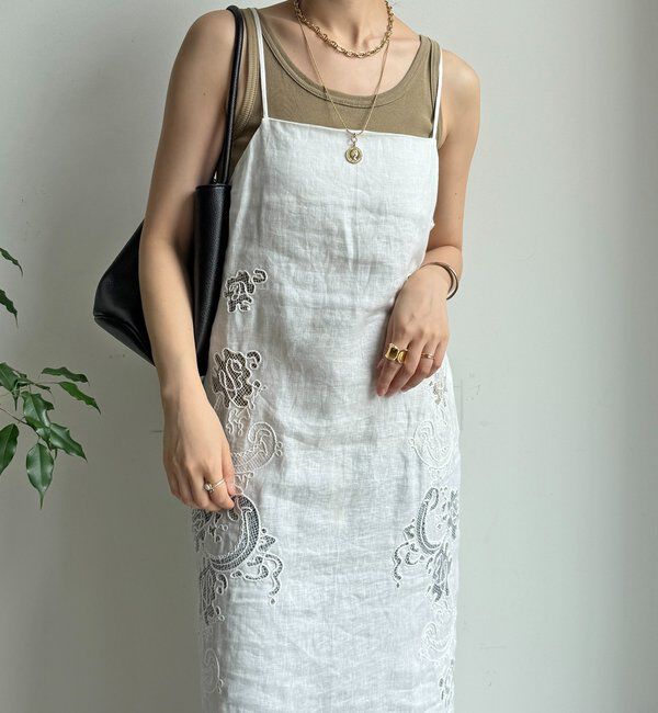  「刺繍レースリネンワンピース」|ワンピース|