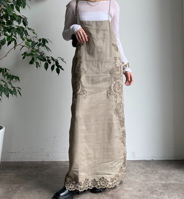  「刺繍レースリネンワンピース」|ワンピース|