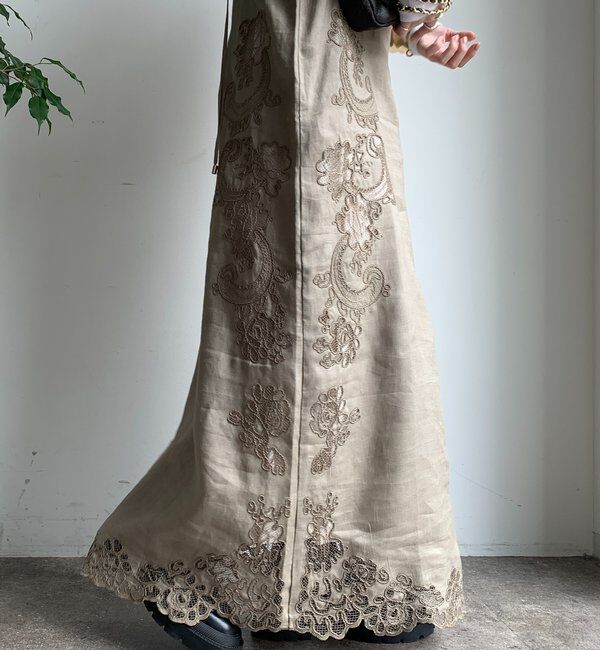  「刺繍レースリネンワンピース」|ワンピース|