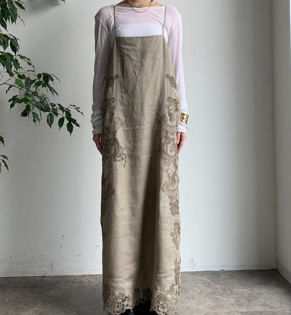  「刺繍レースリネンワンピース」|ワンピース|