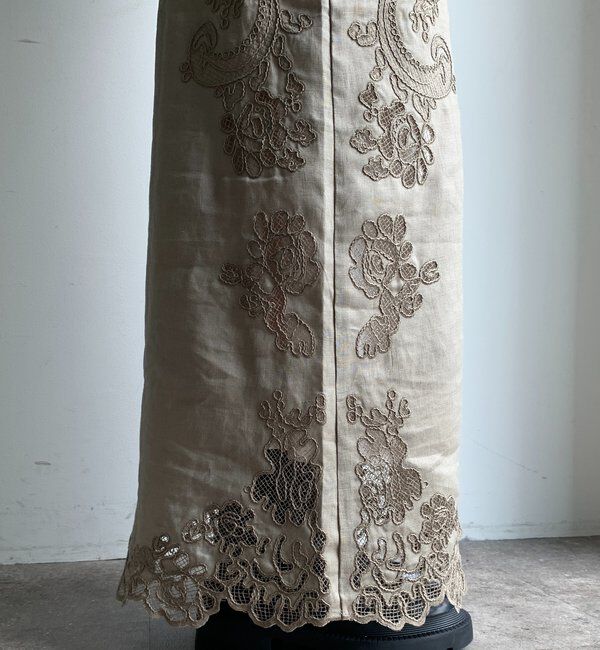  「刺繍レースリネンワンピース」|ワンピース|