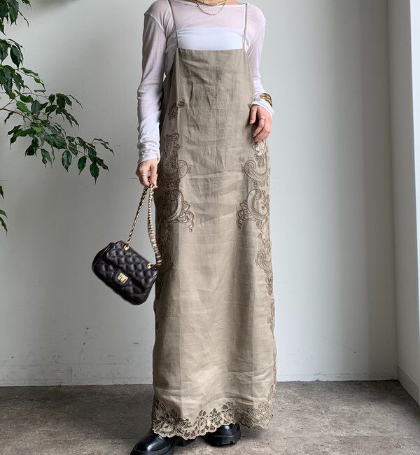  「刺繍レースリネンワンピース」|ワンピース|