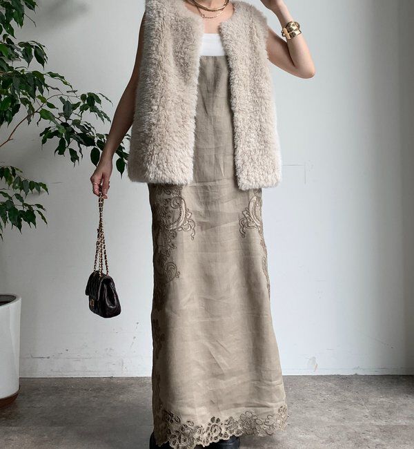  「刺繍レースリネンワンピース」|ワンピース|