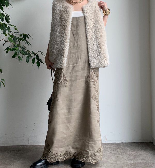  「刺繍レースリネンワンピース」|ワンピース|