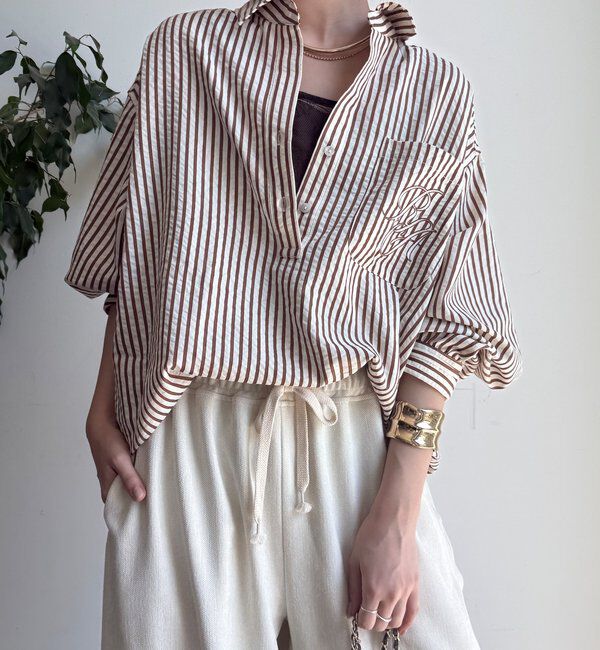  「【WEB限定】ロゴ刺繍ストライプスキッパーシャツ」|シャツ・ブラウス|