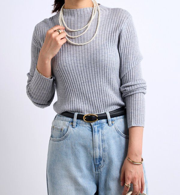  「《大人カジュアルに◎さりげない輝き》プチスパンコールリブニット」|シャツ・ブラウス|グレー